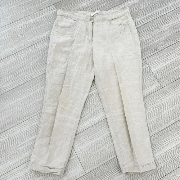 Eileen Fisher 100%  Linen Pants Beige Wide Leg Cropped Casual Size 12 - Picture 14 of 14
